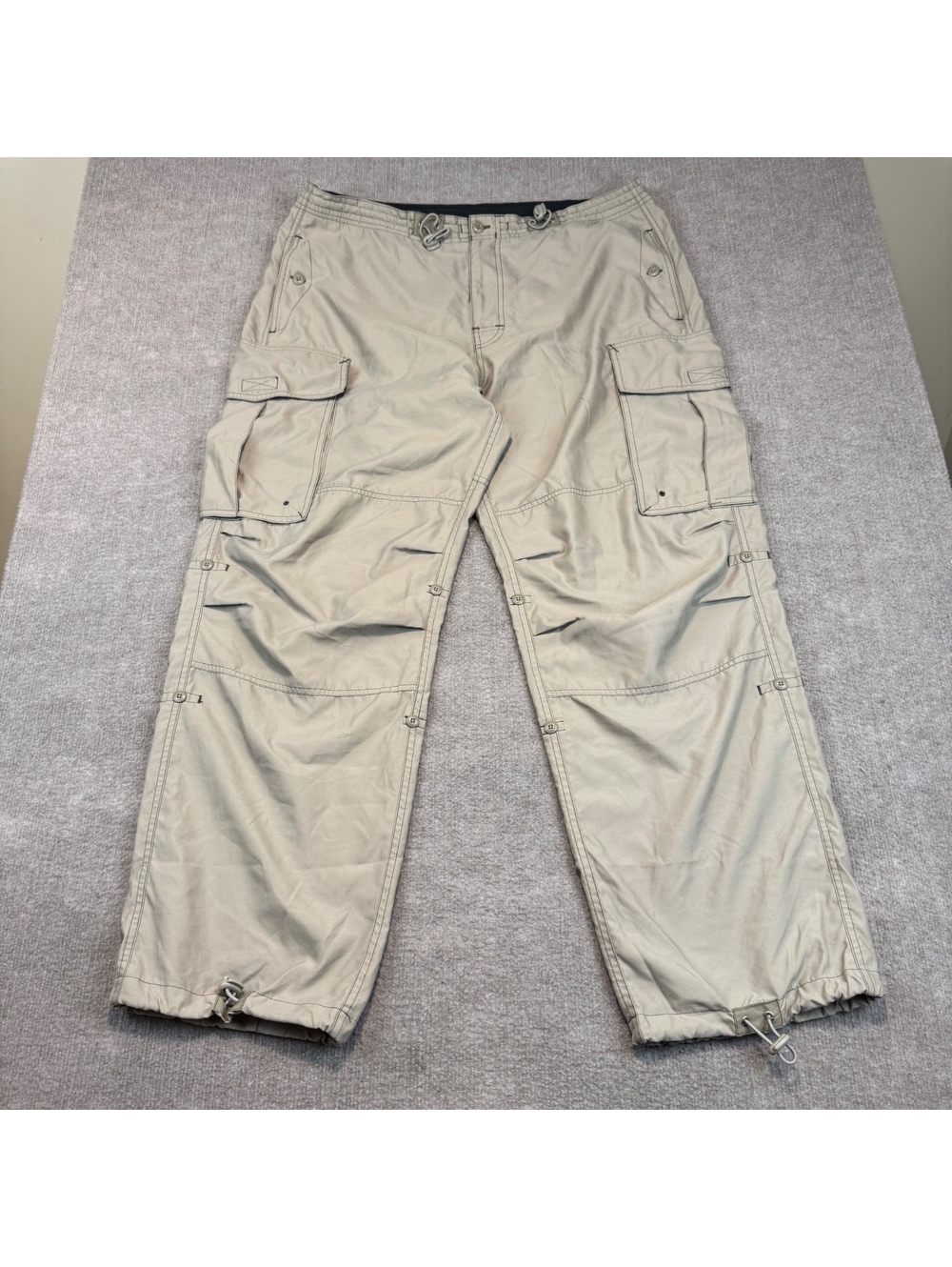 Vintage GAP Parachute Cargo Pants Men L Tan Roll Up Tech Hiking Ankle Bungee Y2K